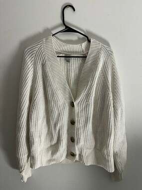 A New Day Women's Ribbed Button-Front Cardigan, Cream, Size M